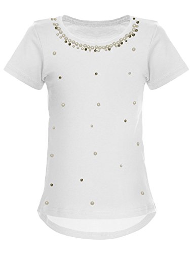 Mädchen Blusen Shirt Kunst-Perlen Kurz-Arm 22588 Weiß, Herstellergröße:104 von BEZLIT