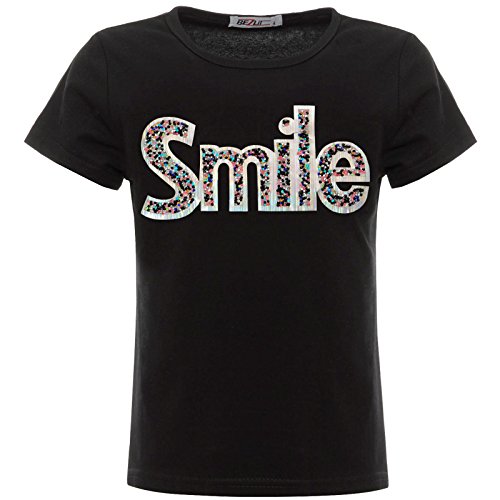 Mädchen Kinder Glitzer T-Shirt Oberteil Hologramm 22537 Schwarz Größe 116 von BEZLIT