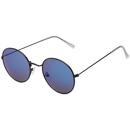 Sonnen Brille Rund Form Designer 70er Piloten Nerd Damen Herren 30567 (Blau Schwarz Verspiegelt) von BEZLIT