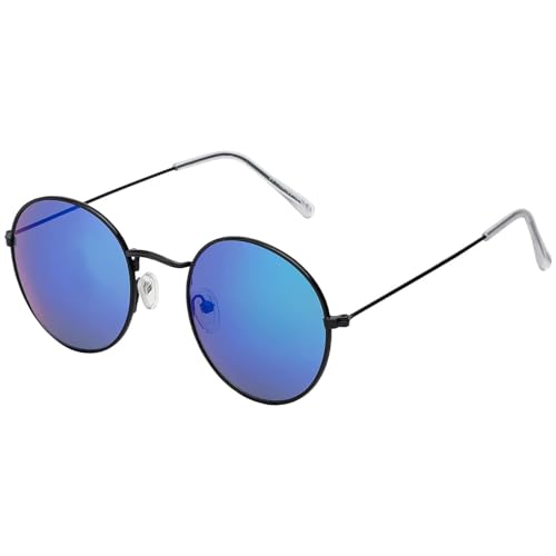 Sonnen Brille Rund Form Designer 70er Piloten Nerd Damen Herren 30567 (Grün Lila Schwarz Verspiegelt) von BEZLIT