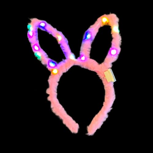 1x LED Plüsch Haarreif LITTLE BUNNY mit Hasenohren in 4 Farben, blinkend und leuchtend - Party Karneval Geburtstag Motto Party Fasching Prinzessin Königin (Rose) von BF Souvenirs