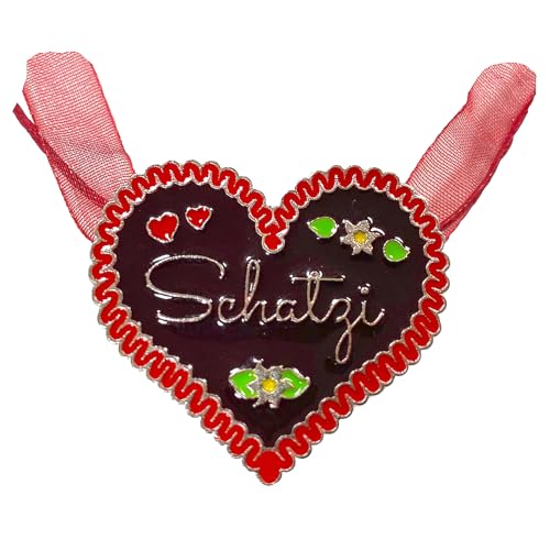 BF Souvenirs Halskette Trachtenkette im Lebkuchenherz-Design - Herz Oktoberfest Fasching Tracht Karneval Liebe Geburtstag Hochzeit Junggesellinnen Abschied (SCHATZI in rot) von BF Souvenirs