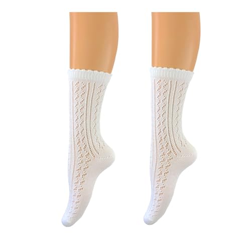 BF Souvenirs edle halblange Damen Trachten Kniestrümpfe Dirndlstrümpfe Trachtenstrümpfe gehäkelt halblang weiß - handgekettelte Spitze – Hochzeit Oktoberfest Volksfest Trachtenfest Dirndl von BF Souvenirs