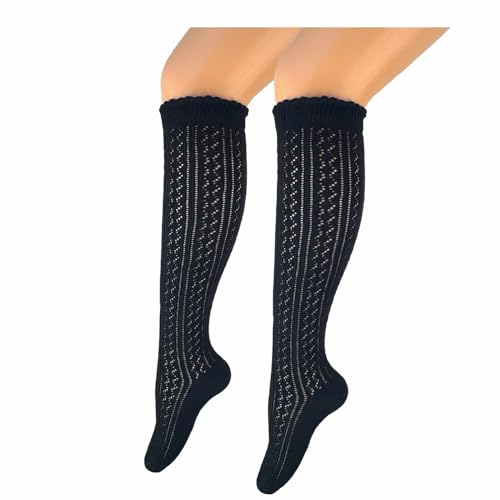 BF Souvenirs edle lange Damen Trachten Kniestrümpfe Dirndlstrümpfe Trachtenstrümpfe Häckellook schwarz - handgekettelte Spitze – Hochzeit Oktoberfest Trachtenfest Volksfest Tracht von BF Souvenirs