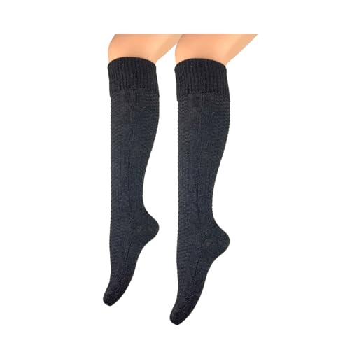 BF Souvenirs modische Damen und Herren Trachtenstrümpfe Wanderstrümpfe Wandersocken Kniestrümpfe mit edlem Strickmuster Zopfmuster kniehoch in anthrazit/dunkelgrau von BF Souvenirs