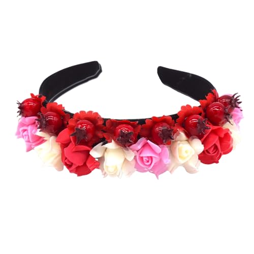 Blumen Haarreif "FLORENTINA" mit weißen, roten und rosa Blüten und Beeren - Haarschmuck - Hochzeit Junggesellinnen Abschied Oktoberfest Sommerfest Volksfest Karneval Fasching (FLORENTINA rosa) von BF Souvenirs