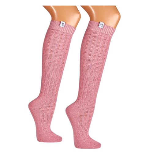 Premium Merino Damen und Herren Trachtenstrümpfe Kniestrümpfe Wanderstrümpfe Wandersocken mit edlem Strickmuster Merinowolle rosé – handgekettelte Spitze - Landhaus Wandern Dirndl Lederhosen von BF Souvenirs