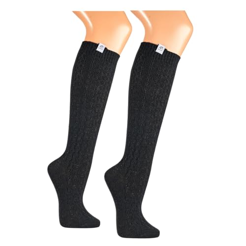 Premium Merino Damen und Herren Trachtenstrümpfe Kniestrümpfe Wanderstrümpfe Wandersocken mit edlem Strickmuster Merinowolle schwarz – handgekettelte Spitze - Landhaus Wandern Dirndl Lederhosen von BF Souvenirs