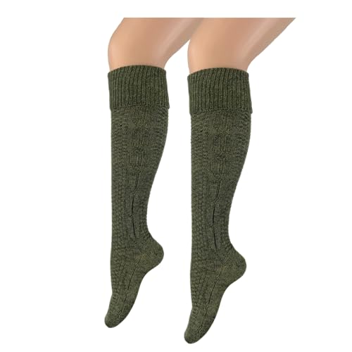 modische Damen und Herren Trachtenstrümpfe Wanderstrümpfe Wandersocken Kniestrümpfe mit edlem Strickmuster Zopfmuster kniehoch grün – Oktoberfest Volksfest Hochzeit Wandern Dirndl Lederhosen Landhaus von BF Souvenirs