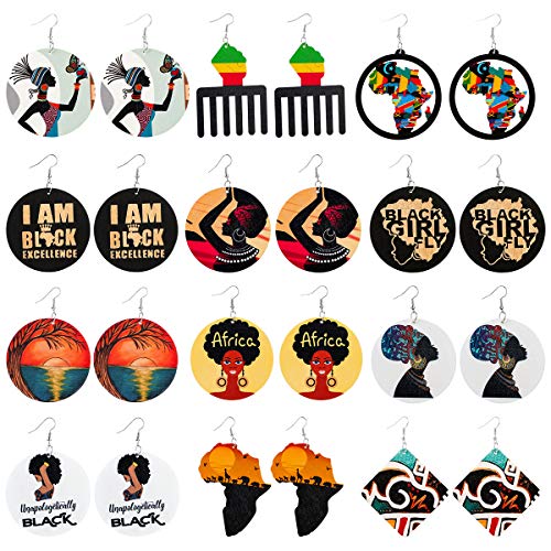12 Paar Runde Afrikanische Frauen Ohrringe Afrikanische Karte Holz Ohrringe Gemalt Ethnischen Stil Ohrring Afrikanische Holz baumeln Ohrringe Böhmische Ohrringe von BFACCIA