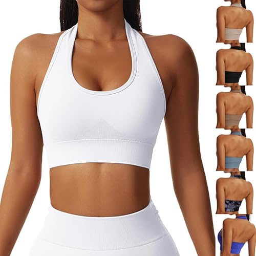 Neckholder Sport BH Damen Rückenfrei Super Push Up BH ohne Bügel Sexy Sport Bustier Damen Gepolstert Top Soft Yoga Backless Bra für Workout Fitness von BFACCIA