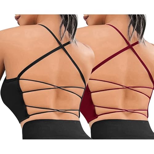 BFACCIA Damen Sport BH Cross Back Bustier Ohne Bügel Push up BH Spaghettiträger Sport Bra mit Abnehmbaren Cups Gepolstert Atmungsaktiv BH Crop Top Fitness Yoga Laufen von BFACCIA