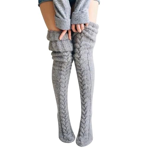 BFACCIA Overknee-Socken aus Wolle gestrickt warm Zopfmuster flauschige Socken Herbst Winter modisch Stiefelsocken Strumpfhose einfarbig Damen Mädchen Geschenk von BFACCIA