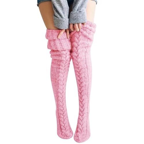 BFACCIA Overknee-Socken aus Wolle gestrickt warm Zopfmuster flauschige Socken Herbst Winter modisch Stiefelsocken Strumpfhose einfarbig Damen Mädchen Geschenk von BFACCIA