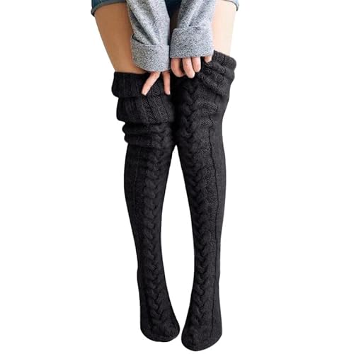 BFACCIA Overknee-Socken aus Wolle gestrickt warm Zopfmuster flauschige Socken Herbst Winter modisch Stiefelsocken Strumpfhose einfarbig Damen Mädchen Geschenk von BFACCIA