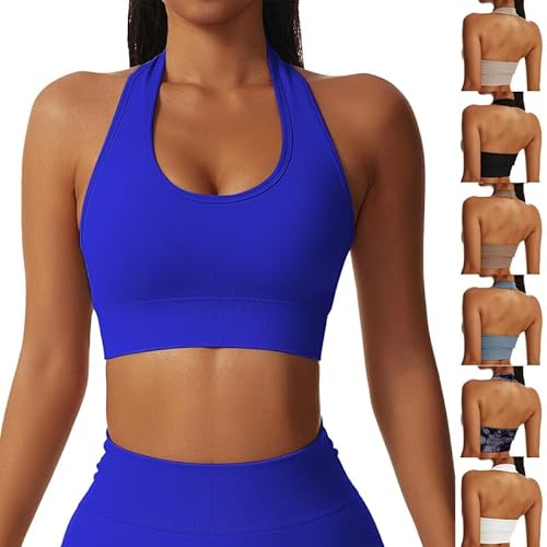 Neckholder Sport BH Damen Rückenfrei Super Push Up BH ohne Bügel Sexy Sport Bustier Damen Gepolstert Top Soft Yoga Backless Bra für Workout Fitness von BFACCIA