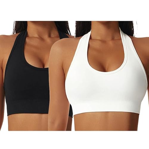 Neckholder Sport BH Damen Rückenfrei Super Push Up BH ohne Bügel Sexy Sport Bustier Damen Gepolstert Top Soft Yoga Backless Bra für Workout Fitness von BFACCIA