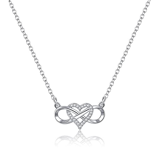 Unendliche Liebe Herz Halskette mit Anhänger für Frauen Mädchen Halskette Kette Silber Halskette Anhänger Geburtstagsgeschenke Schmuck für Freundin Frau (Silber-Infinite Love-Halskette) von BFACCIA