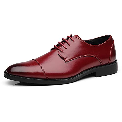 Business Herren Anzugschuhe Lederschuhe Schnürhalbschuhe Oxford Schuhe Smoking Hochzeit Derby Leder Brogue 37-48,Rot,45 von BFDMY