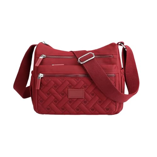 BFDSGWQ Nylon-Umhängetasche, Umhängetasche mit mehreren Taschen, Großes Fassungsvermögen, wasserdicht (Wine Red,One Size) von BFDSGWQ