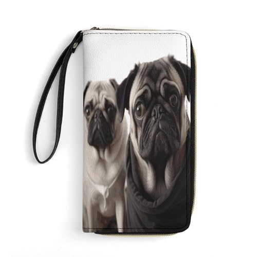 BFGWK Große Geldbörse mit lustigem Mops-Aufdruck, lange Geldbörse mit Reißverschluss, Leder, geeignet für Männer und Frauen, Stil, 19,7 x 10,5 cm, Stil:, 19.7x10.5cm von BFGWK