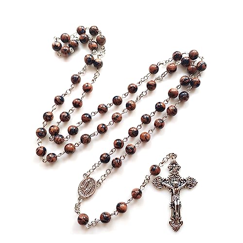 Katholische Rosenkranz-Halskette mit natürlichen Sandperlen, Kruzifix, Kreuz-Anhänger, Pulloverkette, Halskette, Damen, religiöser Schmuck von BFLKY
