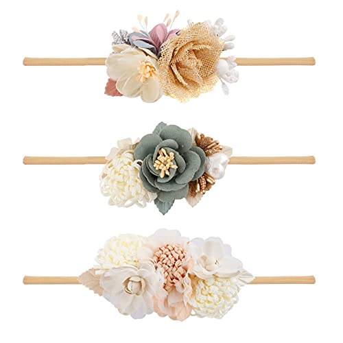 BFNAAgirl Baby-Stirnbänder für Mädchen, Nylon, Blume, elastische Haarbänder, 3 Stück, Haar-Accessoires, Geschenk für Neugeborene, Kleinkinder (Nr. 93) von BFNAAgirl