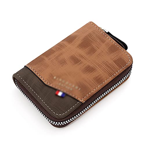 BFNDSSEOU Pu Lederkarte und Münzbox ID Card Coin Holder with Zipper for Men Women Multicolor 7.5x3x11cm(Light Coffee) von BFNDSSEOU