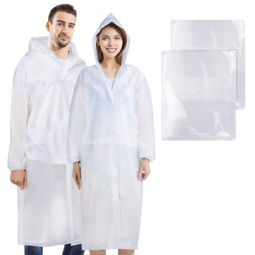 BFONS 2 Stück Regenponcho für Erwachsene, wasserdicht, Wiederverwendbar-Regenmäntel, wasserdichter Outdoor-Poncho mit Kapuzen, transparenter Poncho aus Kunststoff, Festival-Regenmantel für Camping von BFONS