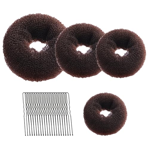 Donut-Haarknotenformer-Set mit 20 Haarnadeln, Haarknotenformer-Set mit 20 Haarnadeln, Haarknoten, Braun für Mädchen, Kinder, Frauen, DIY-Chignon-Frisuren (Braun, 4 Größen) von BFQZ