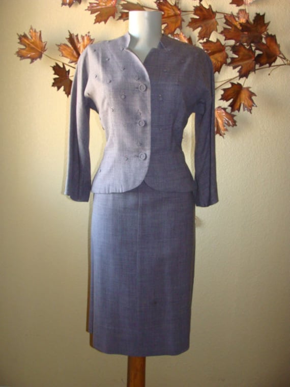3 Stück Vintage 1950Er Kurzarm Damen Kleid Mid Arm Mode Jacke Gürtel Grau Chambray Patricias Santa Ana Renauld Von Bloomfield Xs Bis S von BFRretro
