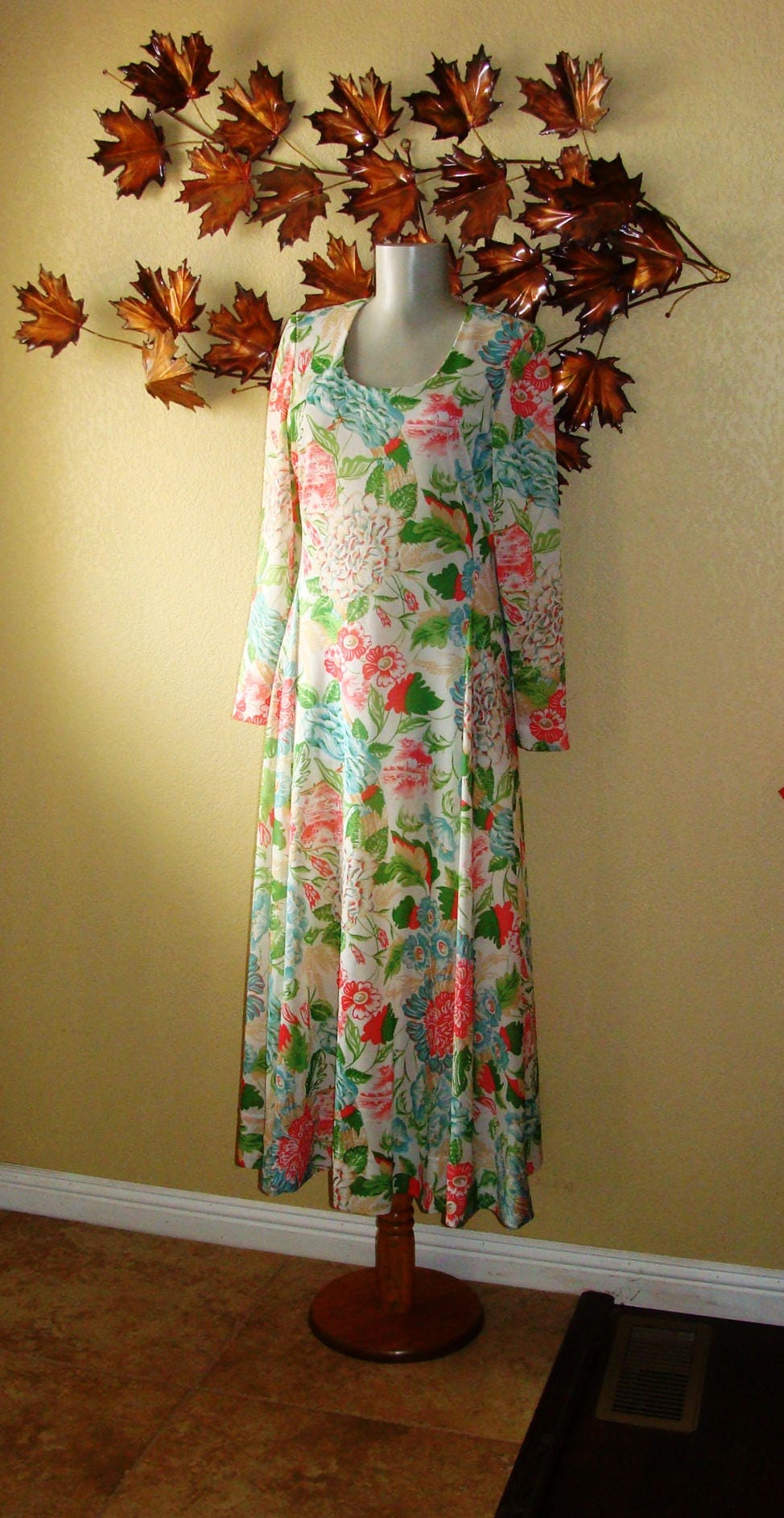 Bedel's Sun City Az Damen Tiki Mid Century 60-70 Jahre Langes Kleid Schiere Creme Floral Aqua Grün Beige S Hawaii Maxi Faltenrock Langarm Bedel's Sun City Az Damen Tiki Mid Century 60-70 Jahre Langes Kleid Schiere Creme Floral Aqua Grün Beige S Hawaii Maxi Faltenrock Langarm von BFRretro