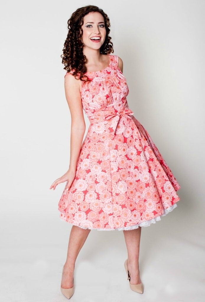 Coral Floral Swing Kleid Bio-Baumwolle Probe Kleine Ärmellose Creme Chrysantheme Blume Frühling Sommer Damen Verkauf Bekleidung Usa Hergestellt von BFRretro