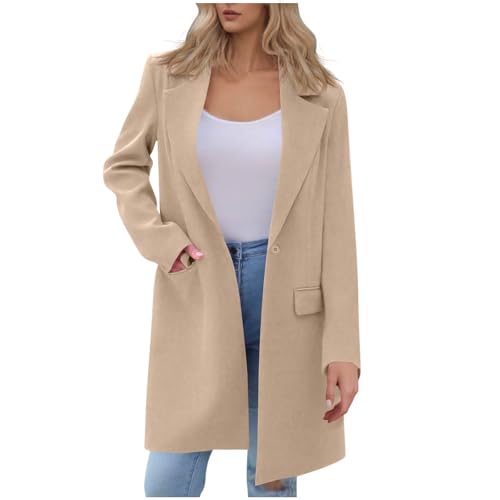 Anzugjacke Damen Schwarz – Trenchcoat Damen Lang – Herbst Einfarbig Blazer – Locker Langarm Cardigan – Einreihige Blazerjacke mit Offener Vorderseite von BFSWL