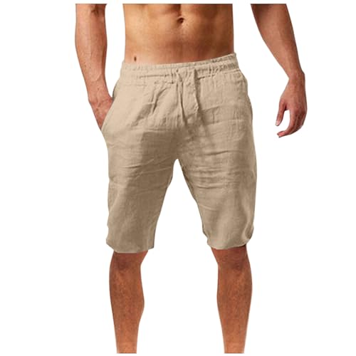 BFSWL Angebote des Tages Heute Kurz Hosen Herren Sommer Leinenhose Elastische Taille Shorts Bermuda Sommerhose Herren-Shorts mit Tunnelzug Holiday Strandhose Leichte Freizeithose Leinen Pants von BFSWL