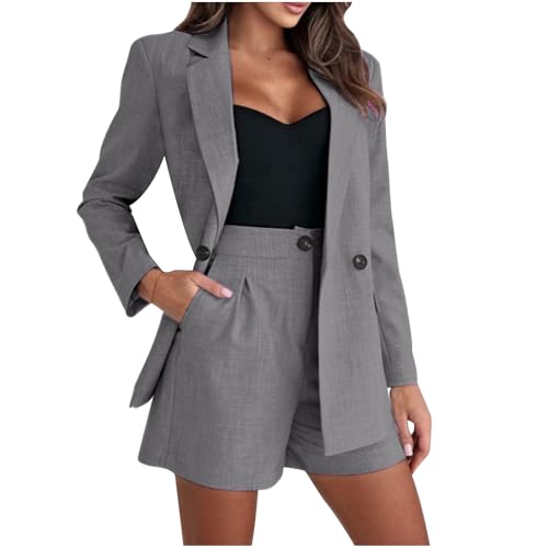 BFSWL Bambus-Baumwolle Set für Damen – Langarm-Blazer & Shorts | Perfekt für Frühling/Sommer | Einfarbig & Elegant | S-2XL von BFSWL