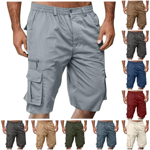 BFSWL Cargo Shorts Herren Stretch Knielang Cargohose Freizeit Bermuda Shorts Outdoor Kurze Arbeitshosen Männer Wanderhose Cargoshorts Sommer Einfarbig Freizeithose Mehrere Taschen Kurze Cargohose von BFSWL