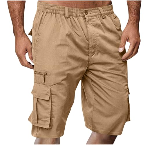 BFSWL Cargo Shorts Herren Stretch Knielang Cargohose Freizeit Bermuda Shorts Outdoor Kurze Arbeitshosen Männer Wanderhose Cargoshorts Sommer Einfarbig Freizeithose Mehrere Taschen Kurze Cargohose von BFSWL