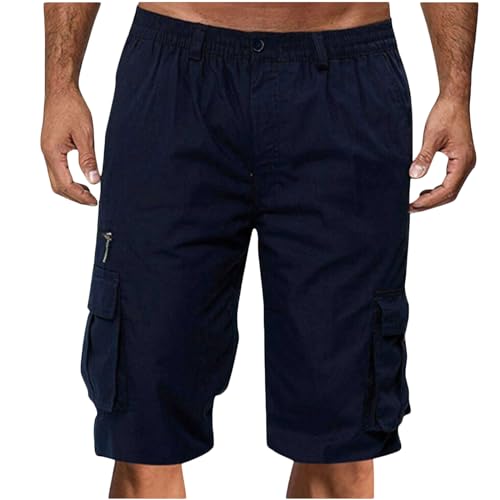 BFSWL Cargohose Herren Kurz Arbeitshosen Männer Kurz Freizeithose Outdoor Cargo Shorts Elastischer Bund Wanderhose Sommer Rennrad Hose Bermuda Shorts Freizeit Golfhose mit Reissverschluss von BFSWL