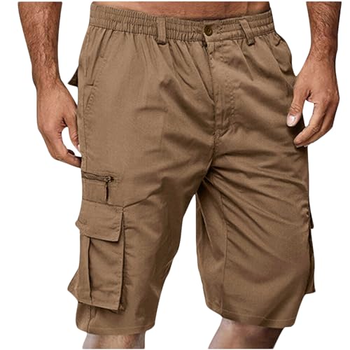 BFSWL Cargohose Herren Kurz Stretch Freizeithose Sommer Bermuda Shorts Freizeit Cargo Shorts Einfarbig Knielang Wanderhose Outdoor Kurze Arbeitshosen Männer Herren-Shorts mit Mehrere Taschen von BFSWL