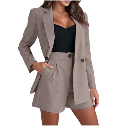 BFSWL Damen Anzugset aus Bambus-Baumwolle – Zweiteiler mit Langarm-Blazer & Shorts | Reine Farbe | Casual Frühlings-/Sommeroutfit | Größe S-2XL von BFSWL