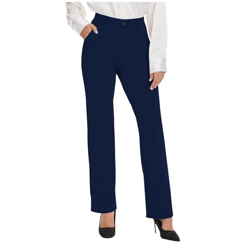BFSWL Damen Business Büro Gerades Bein Arbeits Hosen Freizeit Elastische Taille Hosen mit Taschen Yoga Hosen Damen Stretch Hose Gerades Bein Arbeitshose Elegante Büro Yogahose Freizeithose von BFSWL