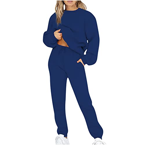 BFSWL Der Discounter Jogginganzug Damen Set Einfarbig Fleece Hausanzug Winter Warm Trainingsanzug Lässig Langarm Sweatshirt + Sporthose Zweiteiler Locker Pullover Freizeitanzug Workout von BFSWL