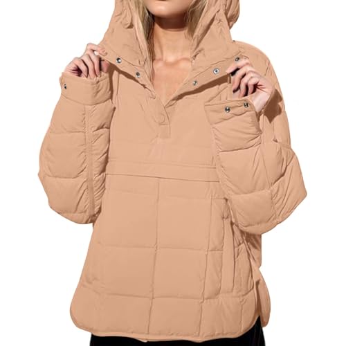 BFSWL Der Discounter Puffer Jacke Damen mit Kapuze Winter Kapuzenjacke Leichte Winterjacke Oversize Übergangsjacke Einfarbig Wintermantel Warm Hoodie Daunenjacke Freizeitjacke von BFSWL