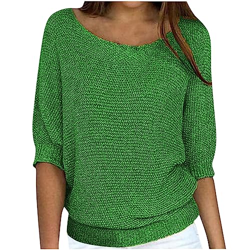 BFSWL Die Discounter Pullover Damen Elegant 3/4 Ärmel Oberteile Stretch Gestrick Strickpullover Einfarbig Rundhals Sweatshirt Plus Size Stricktop Locker Frauen Sweater Urlaub Tunika von BFSWL