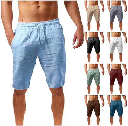 BFSWL Geschenke für Männer Kurz Hosen Herren Sommer Leinenhose Elastische Taille Shorts Bermuda Sommerhose Herren-Shorts mit Tunnelzug Holiday Strandhose Leichte Freizeithose Leinen Pants von BFSWL