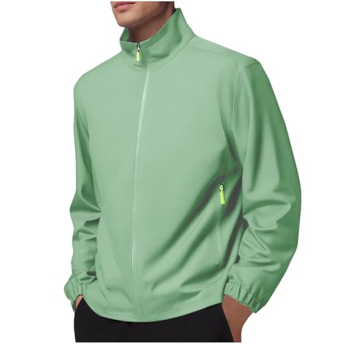 BFSWL Herren Regenjacke Wasserdicht Leicht – Atmungsaktiv Windjacke – Regenmantel Ohne Kapuze – Reißverschluss Wanderjacke von BFSWL