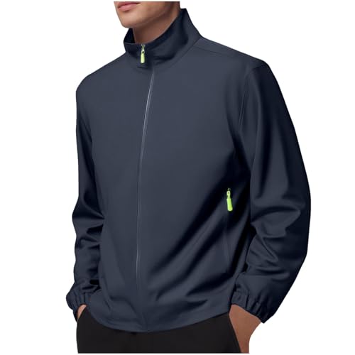 BFSWL Herren Regenjacke Wasserdicht Leicht – Atmungsaktiv Windjacke – Regenmantel Ohne Kapuze – Reißverschluss Wanderjacke von BFSWL