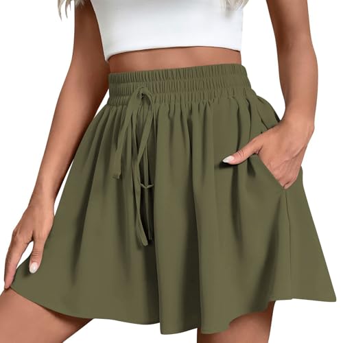 BFSWL Hosenrock Damen Kurz Sommer Shorts mit Taschen Stretch Hohe Taille Sommerhose Fließend Weites Bein Kurze Hose Leicht Urlaub Culotte Shorts von BFSWL