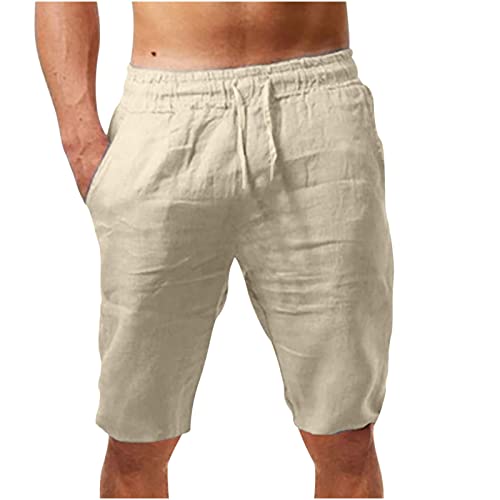 BFSWL Kurz Hosen Herren Sommer Leinenhose Elastische Taille Shorts Bermuda Sommerhose Herren-Shorts mit Tunnelzug Holiday Strandhose Sport Freizeithose Leinen Pants Men Stoffhose Geschenke für Männer von BFSWL
